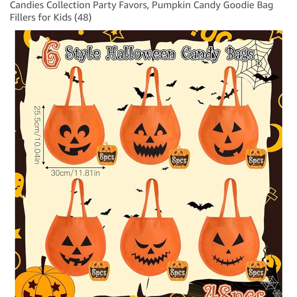 Amazon Pumpkin Candy Goodie Bags - Orange and Black 48 piece per pack - Picture 3 of 10